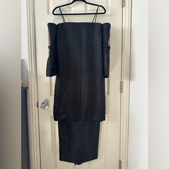 The Row Layered Midi Dress size 2 Black Puff Sleeves Ruffle SS14 RTW - Picture 10 of 16